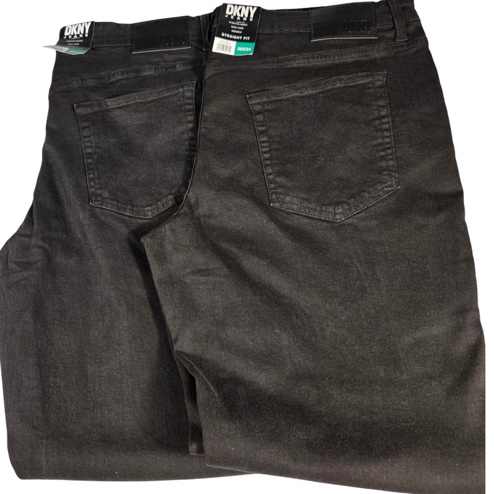 DKNY Jeans Mens 38x34 Black Rinse Straight Fit Stretch Denim Pants 1529147 2 Prs